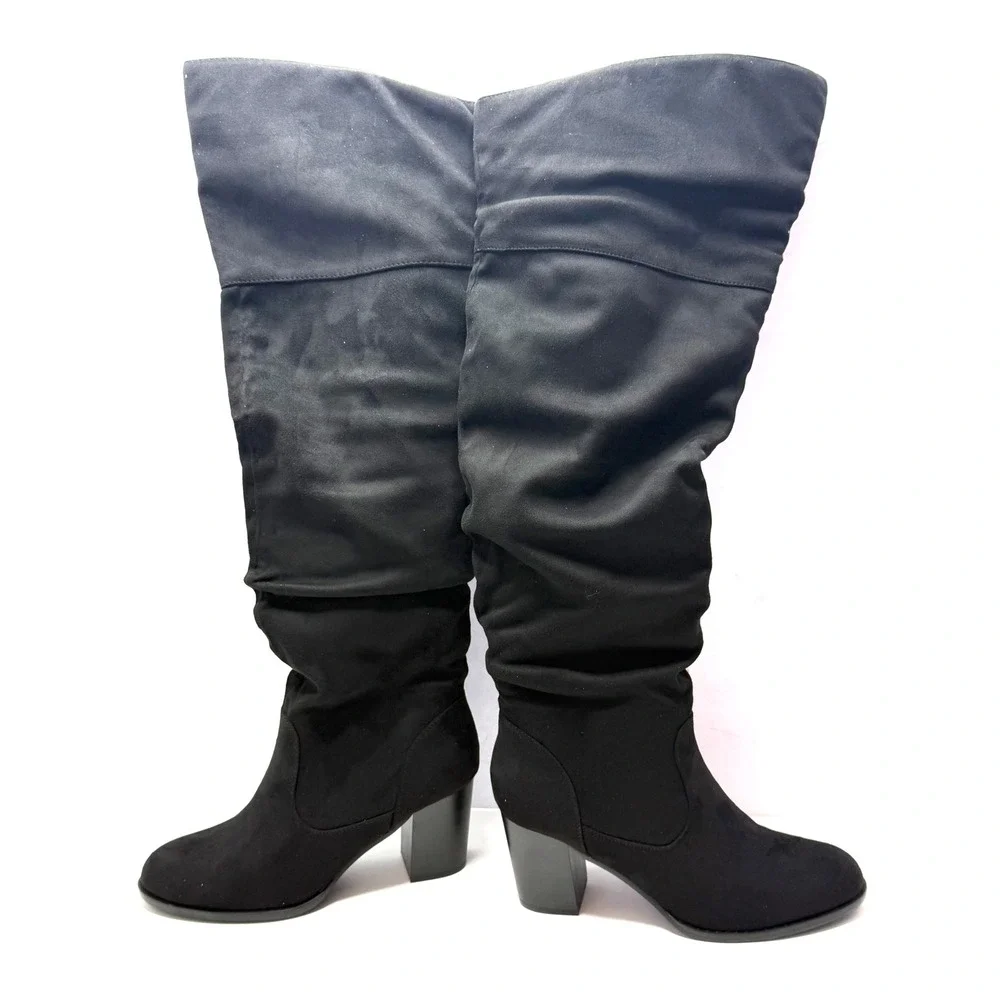 Journee Collection Women Kaison Stacked Heel Over The Knee Boots Black 8.5M NWT